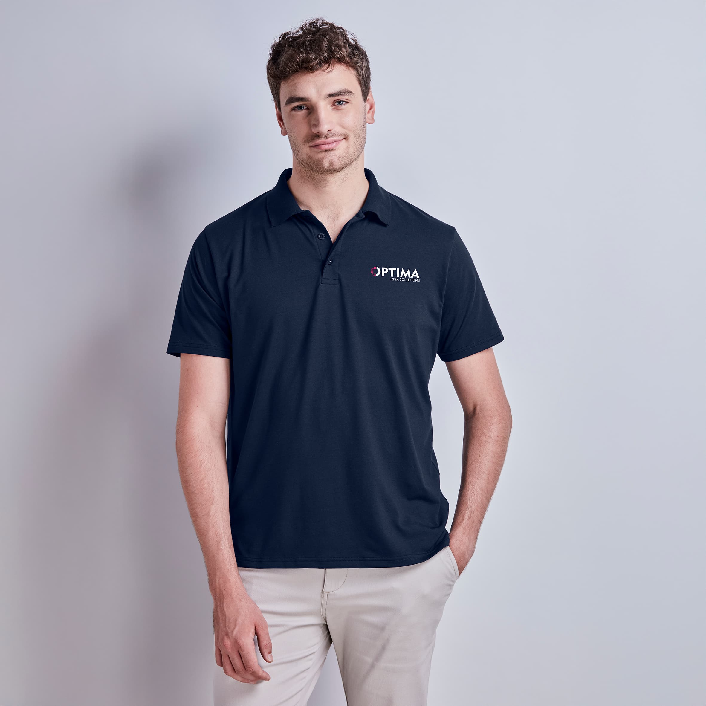 Embroidered golf shirts on display